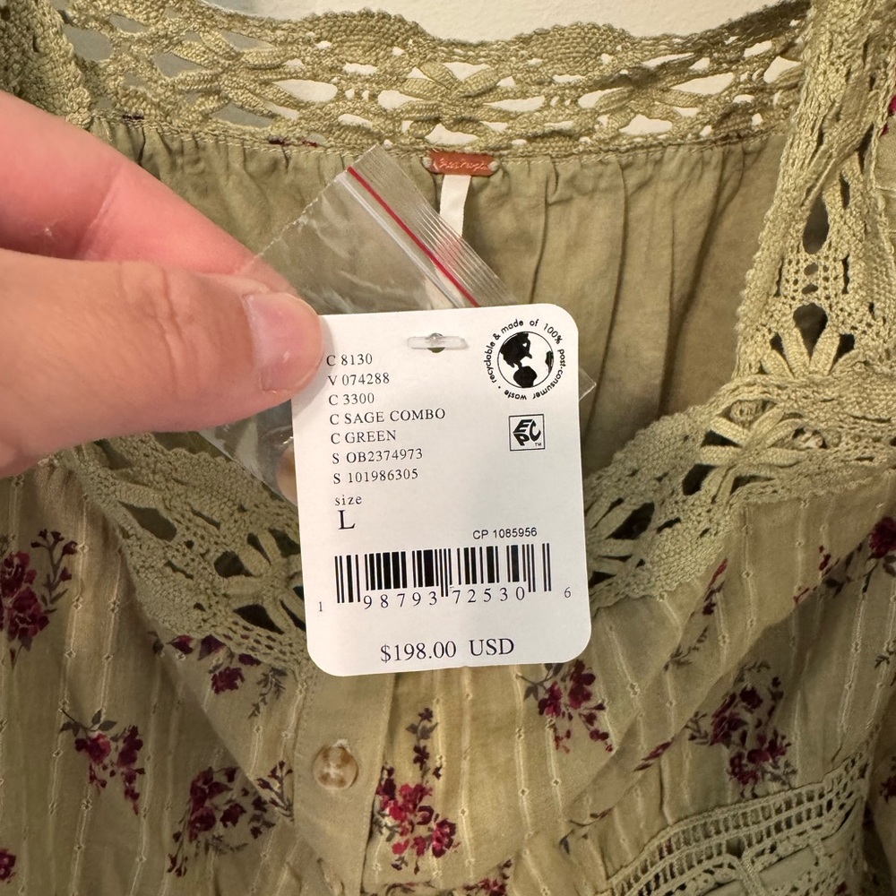Free People Sage Green Floral Lace-Trim Midi Dress - Picture 3 of 7